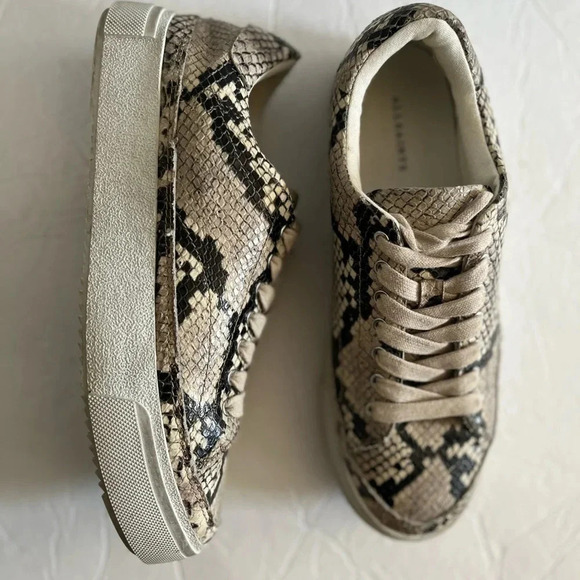AllSaints Trish Snakeskin Print Platform Sneakers Women’s 8 Beige - Picture 17 of 17